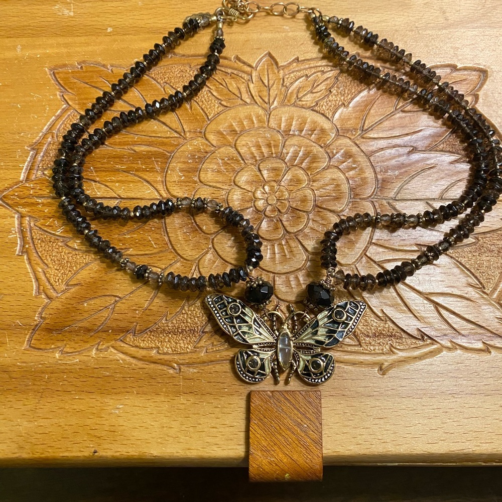 AKR crystal Beaded Butterfly Necklace in bronze